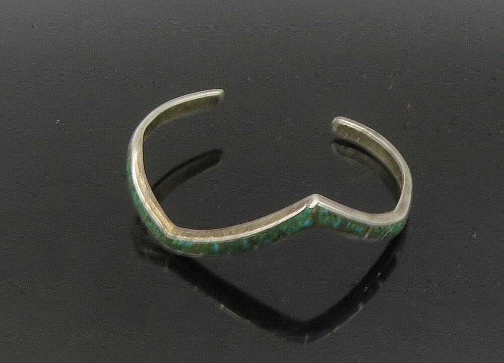 ZUNI NAVAJO 925 Silver  Vintage Inlaid Turquoise Pointed Cuff Bracelet  BT8941