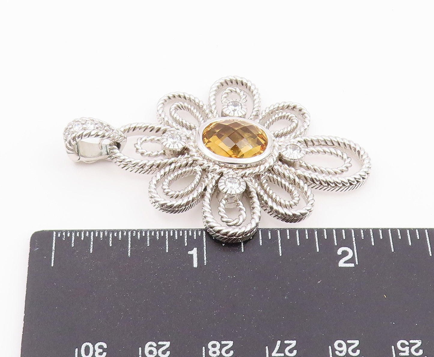 925 Sterling Silver Vintage Pendant JUDITH RIPKA Citrine Twisted Flower  PT26433
