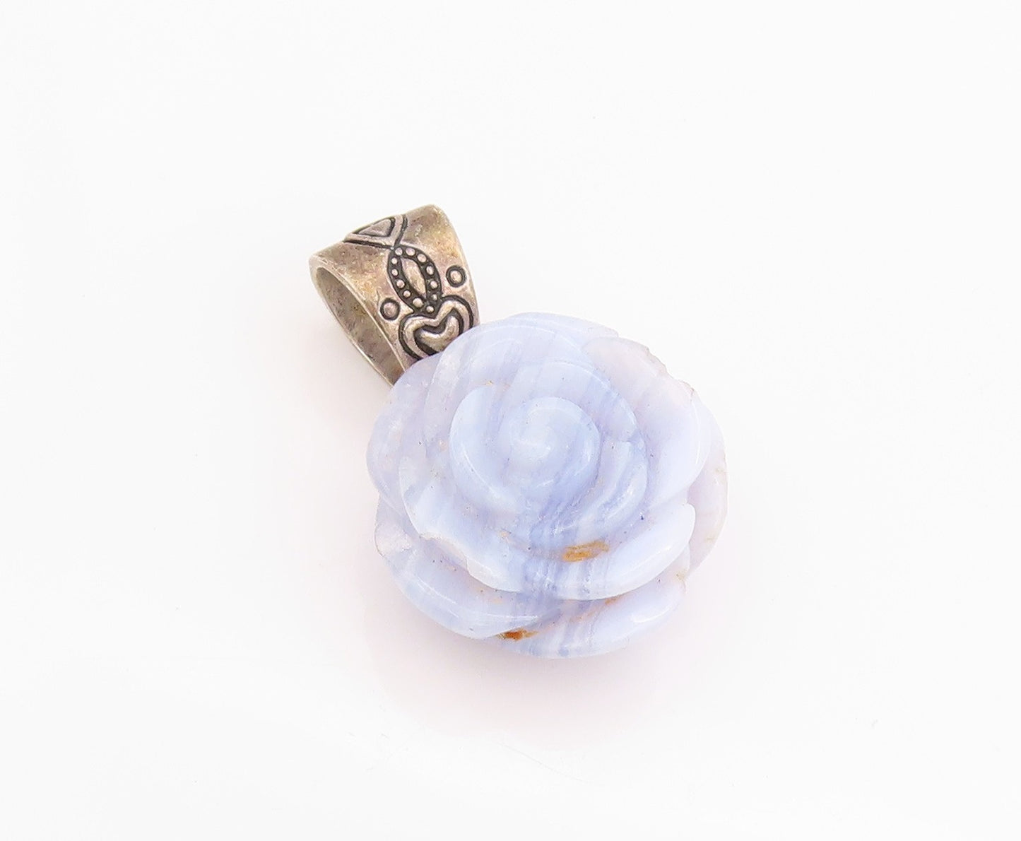 925 Sterling Silver Vintage Pendant CAROLYN POLLACK Gemstone Rose Carved PT24341
