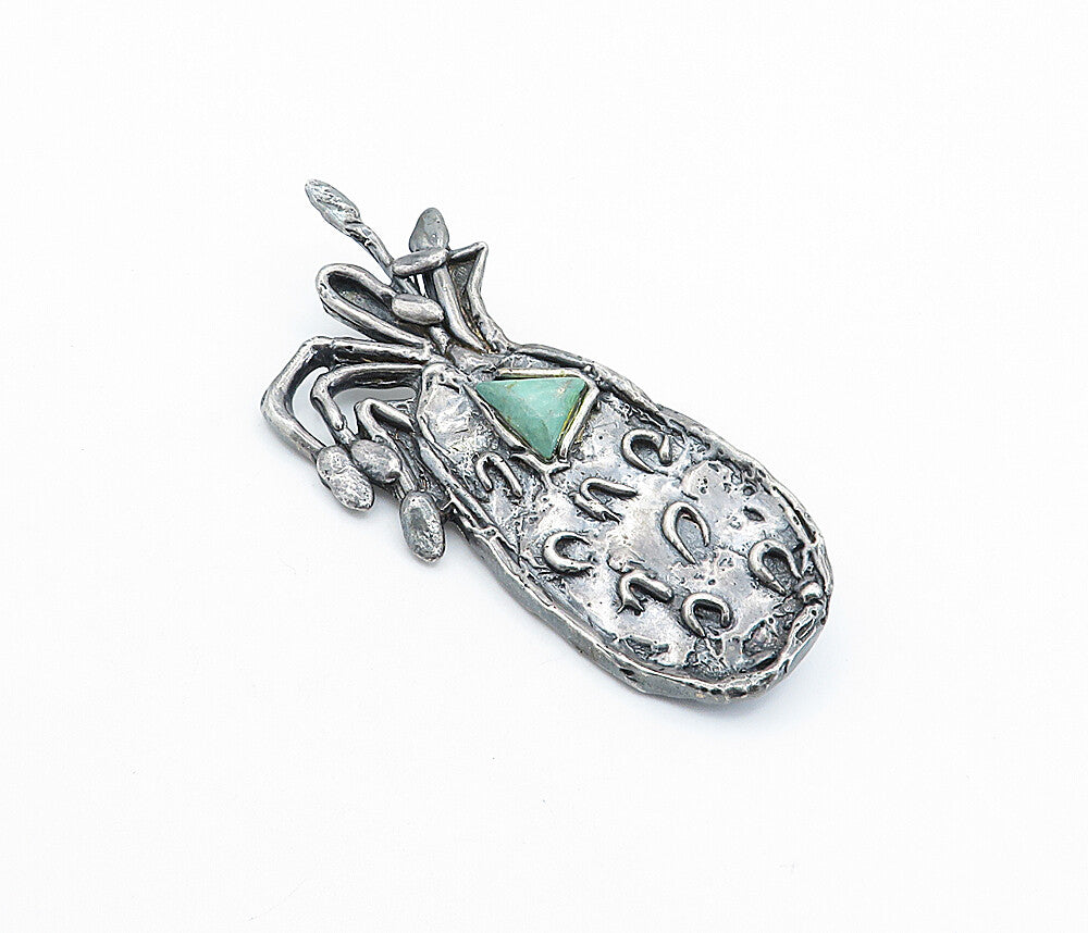 925 Sterling Silver  Vintage Antique Turquoise Sculpted Brooch Pin  BP2448