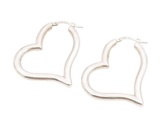925 Sterling Silver Vintage Earrings Minimalist Open Love Heart Hoops  EG13970