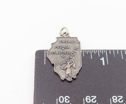 925 Sterling Silver  Vintage Dark Tone Illinois State Map Pendant  PT16320