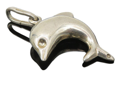 925 Sterling Silver  Vintage Shiny Hollow Leaping Dolphin Drop Pendant  PT8187