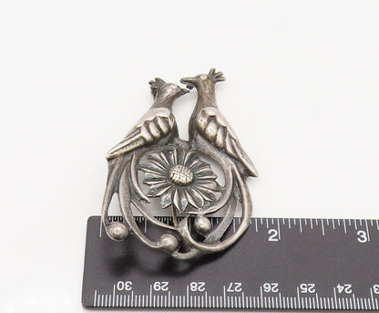 925 Silver  Vintage Antique Garden Love Birds Floral Brooch Pin  BP10163