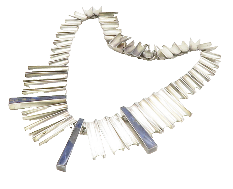 MEXICO 925 Sterling Silver Vintage Inlaid Gemstone Chain Necklace  NE2377