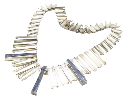 MEXICO 925 Sterling Silver Vintage Inlaid Gemstone Chain Necklace  NE2377