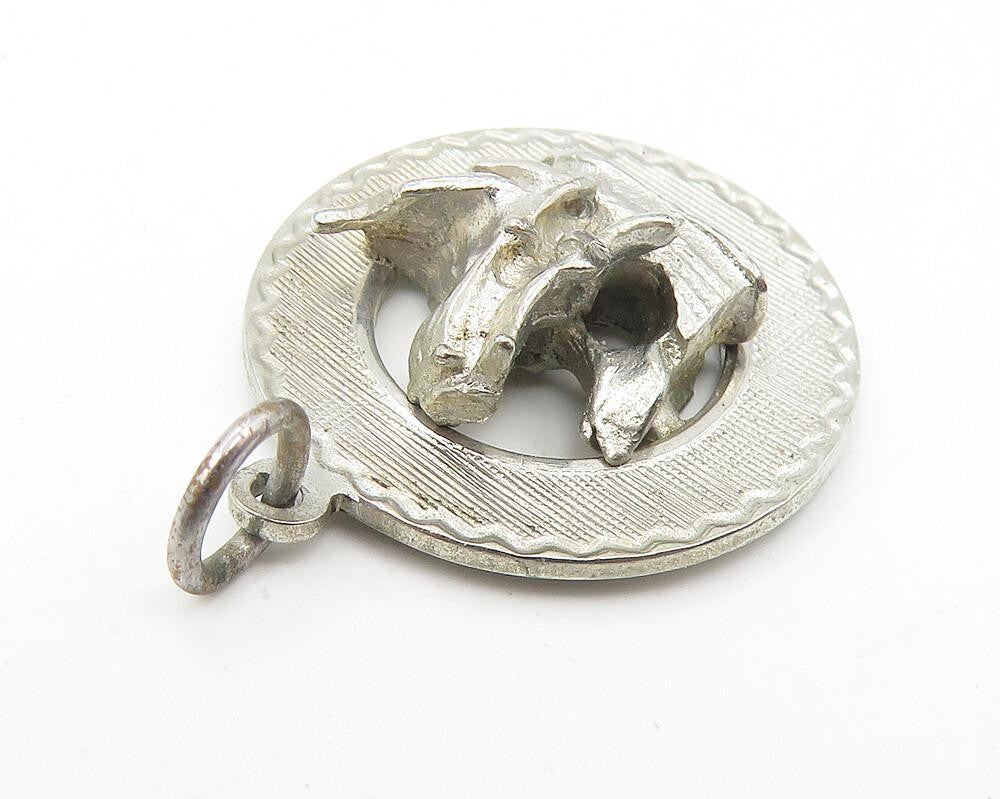 925 Sterling Silver  Vintage Petite Dark Tone Sail Boat Round Pendant  PT9388