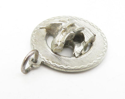 925 Sterling Silver  Vintage Petite Dark Tone Sail Boat Round Pendant  PT9388