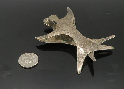 SIERRA MEXICO 925 Silver  Vintage Heavy Large Modernist Brooch Pin  BP8258