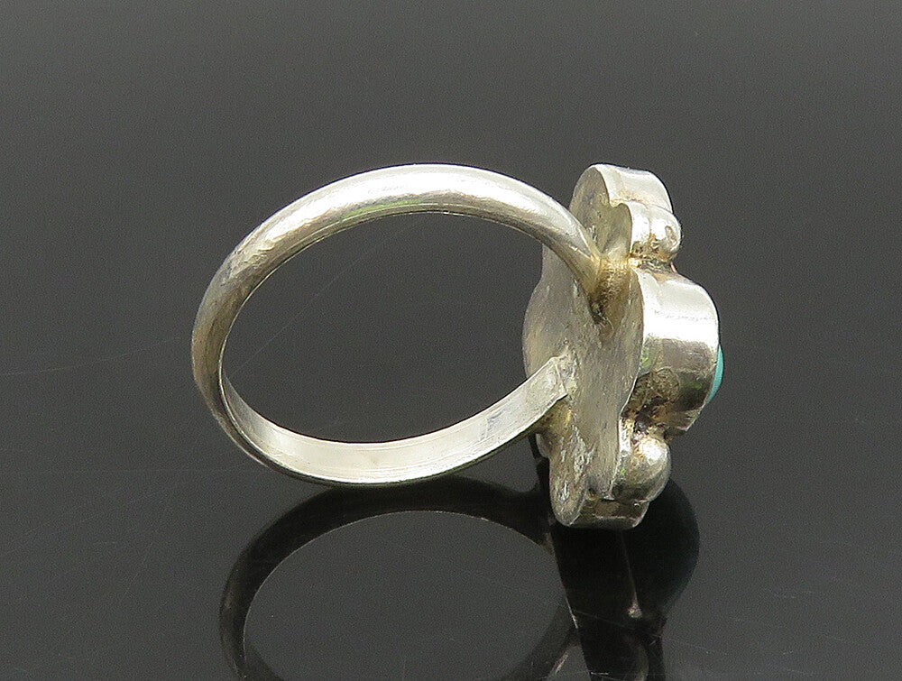 925 Silver Vintage Beaded Floral Turquoise Ring Sz 5.5 RG24488