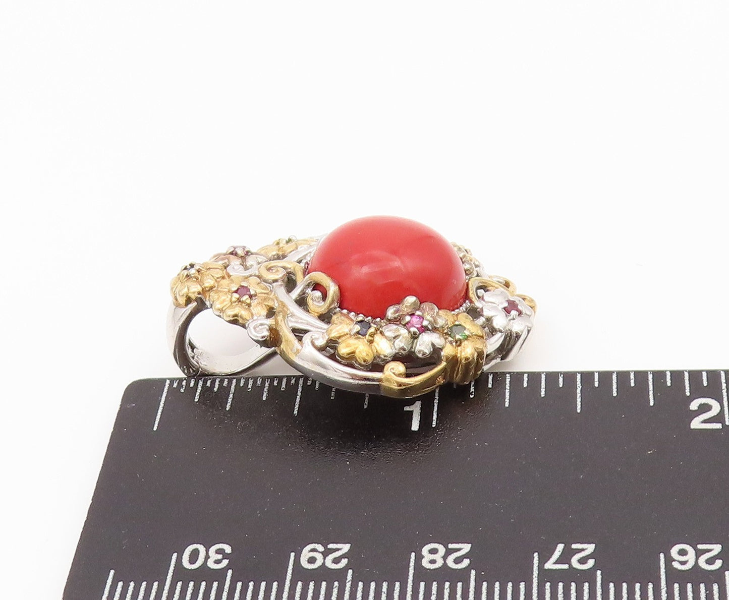 925 Sterling Silver Vintage Pendant MICHAEL VALITUTTI Gemstone Flowers  PT24242