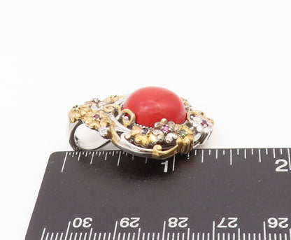 925 Sterling Silver Vintage Pendant MICHAEL VALITUTTI Gemstone Flowers  PT24242