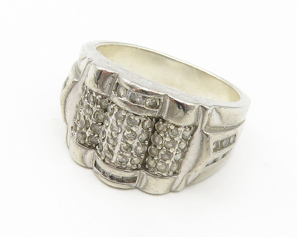 925 Sterling Silver  Vintage Topaz Tapered Large Band Ring Sz 11.5  RG11148