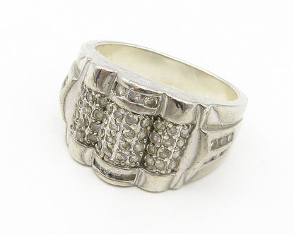 925 Sterling Silver  Vintage Topaz Tapered Large Band Ring Sz 11.5  RG11148