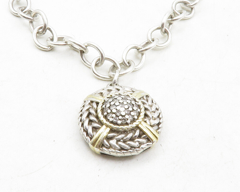 925 Sterling Silver  Genuine Diamonds 2 Tone Wheat Charm Chain Bracelet BT4810