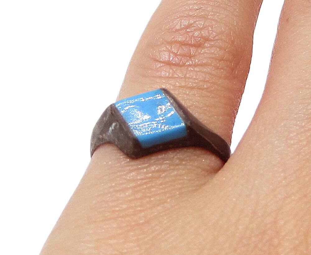 MEXICO 925 Sterling Silver  Vintage Inlay Turquoise Band Ring Sz 5  RG3120