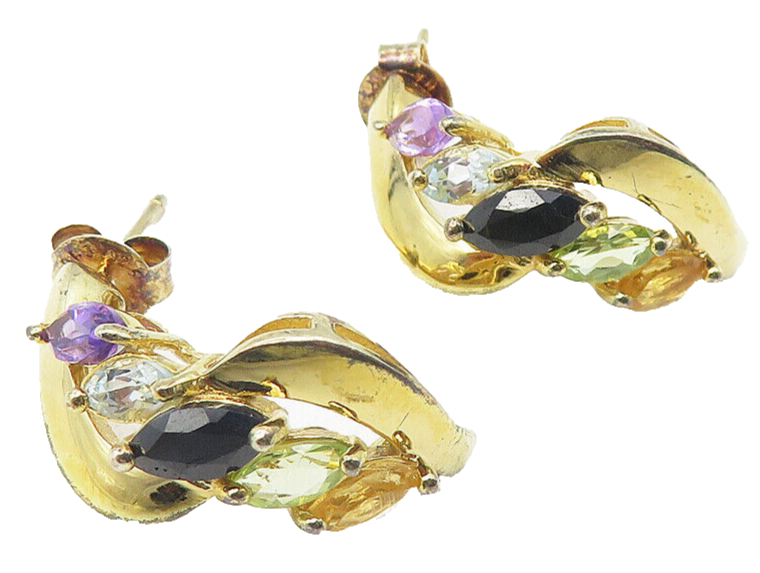 925 Silver Amethyst Aquamarine Sapphire & Multi Stone Drop Earrings EG6012