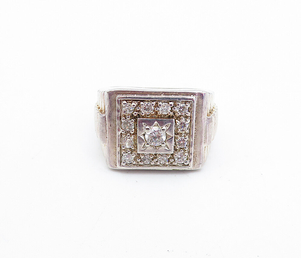 925 Sterling Silver  Vintage Cubic Zirconia Square Cocktail Ring Sz 9  RG3735