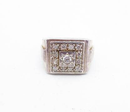 925 Sterling Silver  Vintage Cubic Zirconia Square Cocktail Ring Sz 9  RG3735