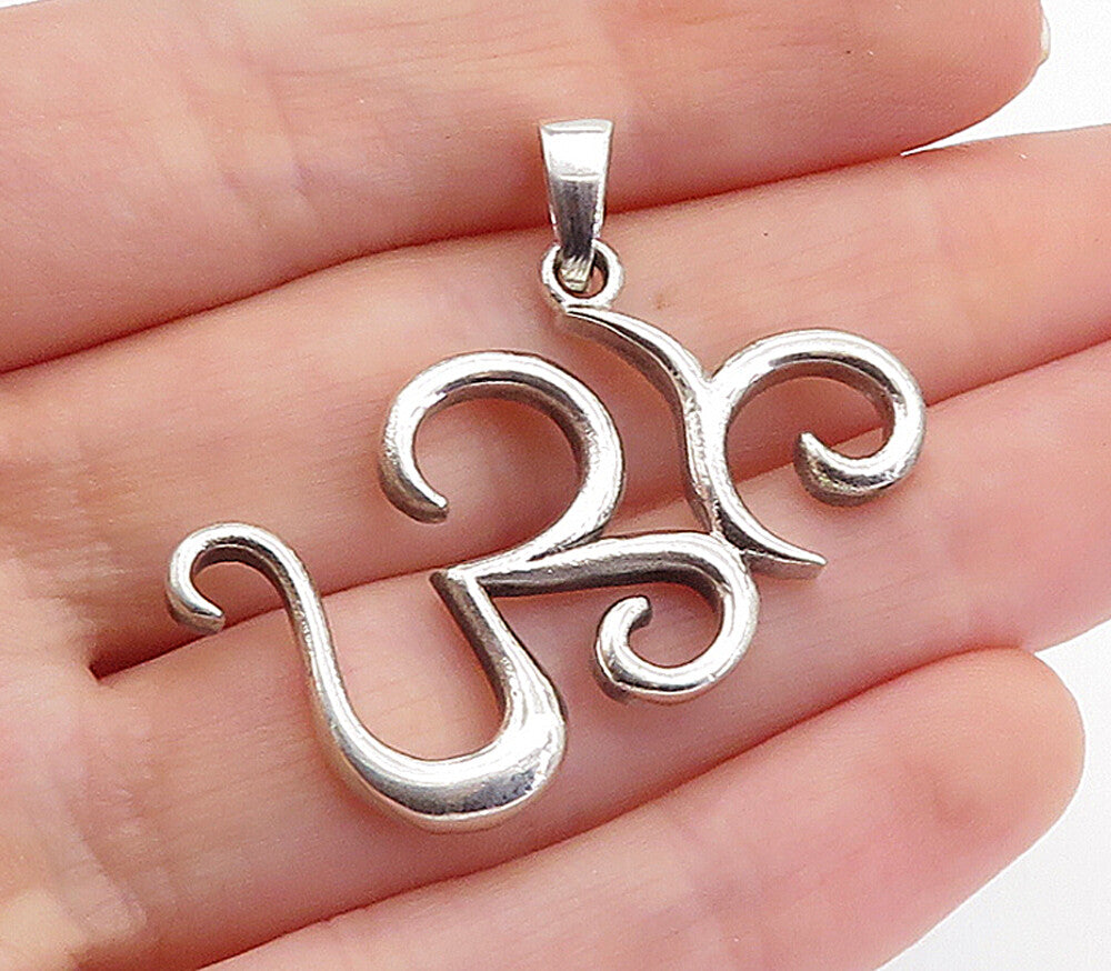 925 Sterling Silver  Shiny Swirl Om Spiritual Symbol Drop Pendant  PT5950