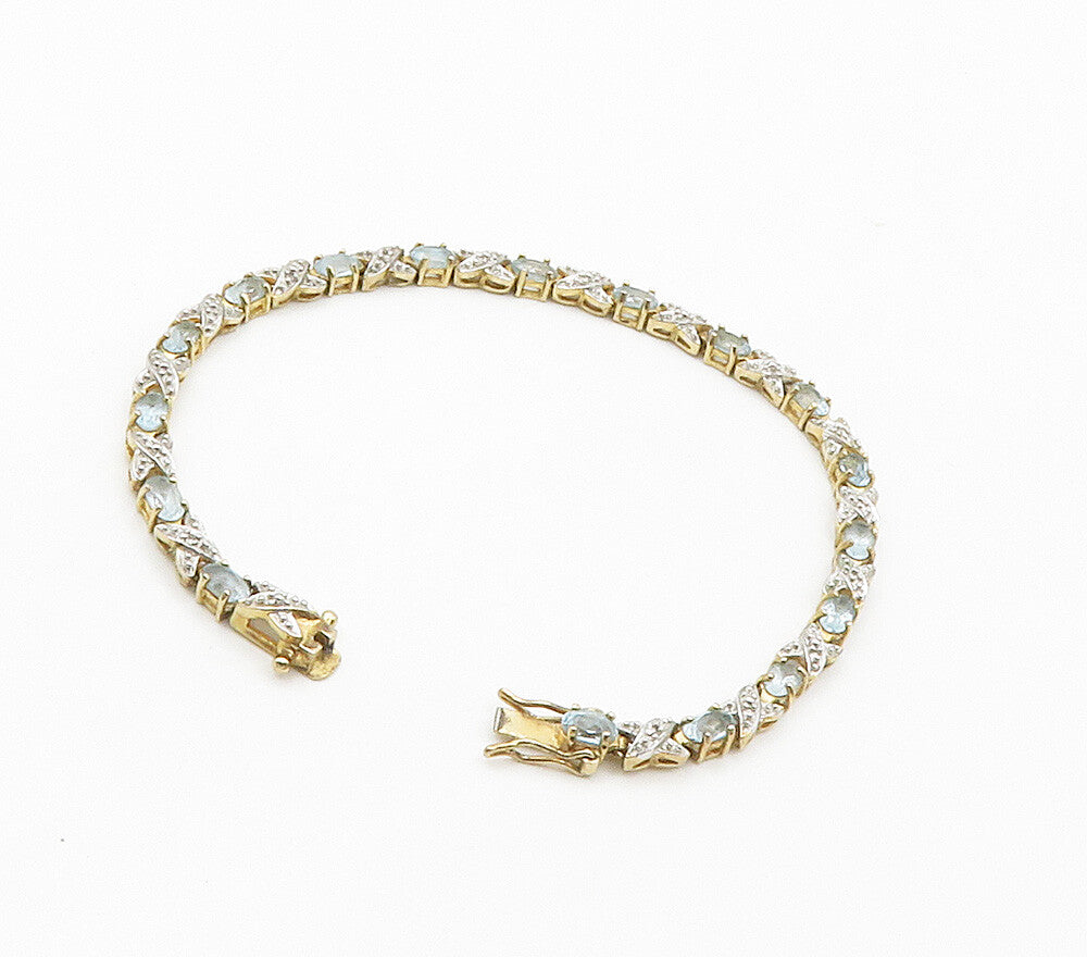 ROSS SIMON 925 Silver  Genuine Diamonds & Blue Topaz Chain Bracelet  BT6099