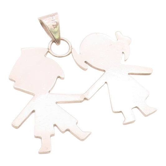 MEXICO 925 Silver  Vintage Minimalist Children Holding Hands Pendant  PT21189