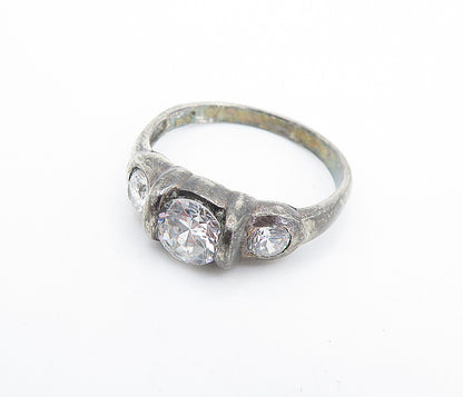 925 Sterling Silver  Vintage Cubic Zirconia Dark Tone Band Ring Sz 8  RG7219