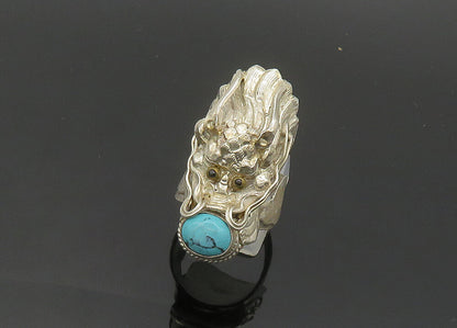 925 Silver  Vintage Turquoise & Black Onyx Dragon Head Ring Sz 9.5  RG20050