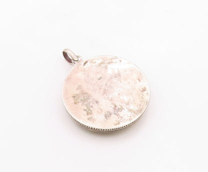 925 Sterling Silver  Vintage Enamel Symbol Etched Border Pendant  PT20082