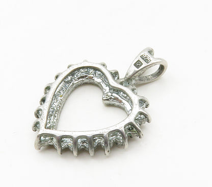925 Sterling Silver  Vintage Genuine Diamond Open Love Heart Pendant  PT13268