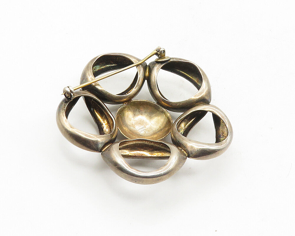 NAPIER 925 Sterling Silver Vintage Rare Dark Tone Floral Dome Brooch Pin  BP4133