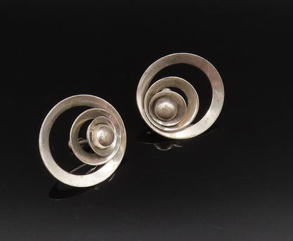 925 Silver  Vintage Graduated Open Circle & Bead Screw Back Earrings  EG11974