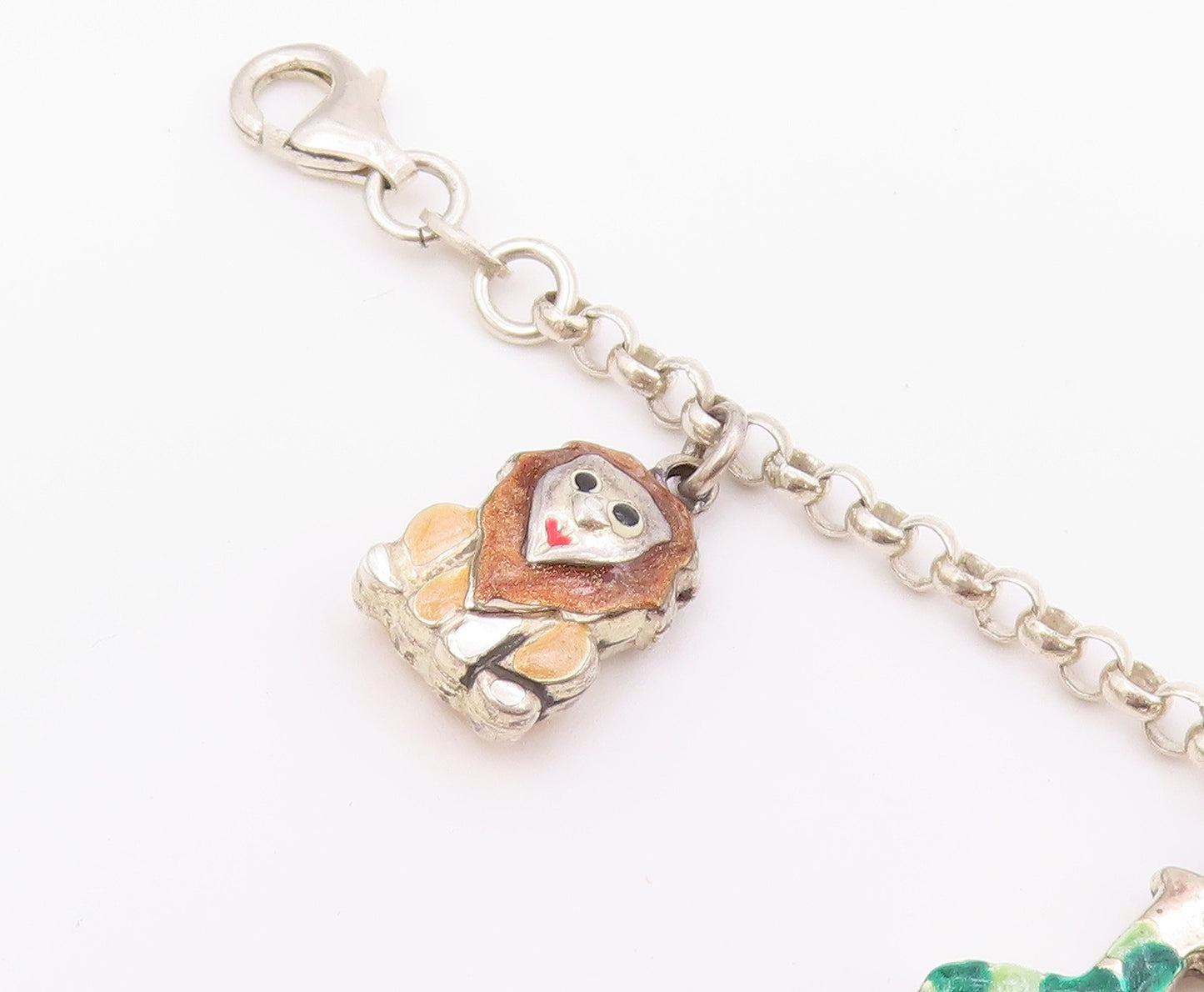925 Silver  Vintage Lion Giraffe Duck Cow & Elephant Charm Bracelet  BT9333