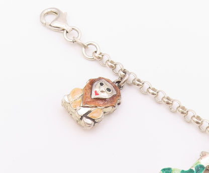 925 Silver  Vintage Lion Giraffe Duck Cow & Elephant Charm Bracelet  BT9333
