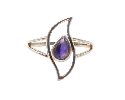 925 Sterling Silver  Tear Drop Amethyst Split Design Band Ring Sz 7.5  RG11450