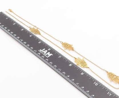 925 Sterling Silver Vintage Necklace Gold Plated Hamsa Hand Cutout Chain  NE4895