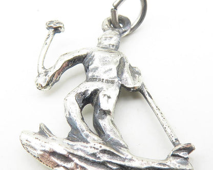 925 Sterling Silver  Vintage Shiny Petite Skiing Man Sports Pendant  PT8938