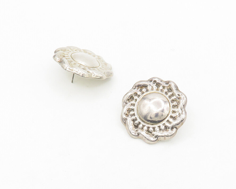 925 Sterling Silver  Vintage Shiny Polished Floral Drop Earrings  EG9082