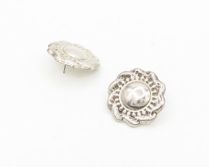 925 Sterling Silver  Vintage Shiny Polished Floral Drop Earrings  EG9082