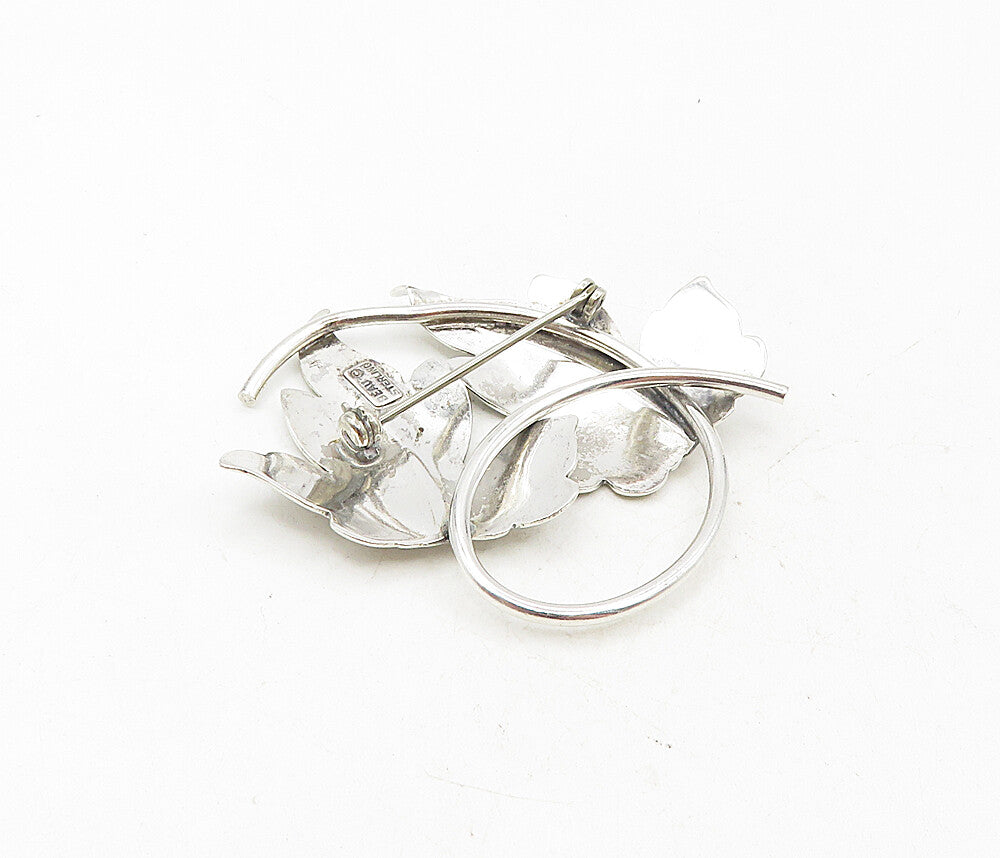 BEAU 925 Sterling Silver  Vintage Shiny Double Autumn Leaf Brooch Pin  BP3409