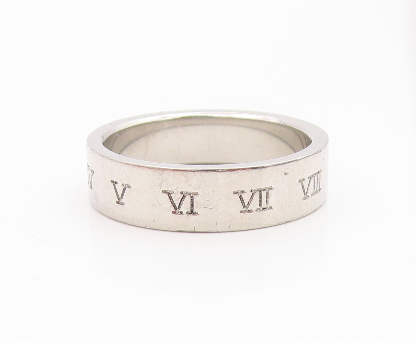 925 Sterling Silver Vintage Ring Engraved Roman Numerals Band  Sz 10  RG35816
