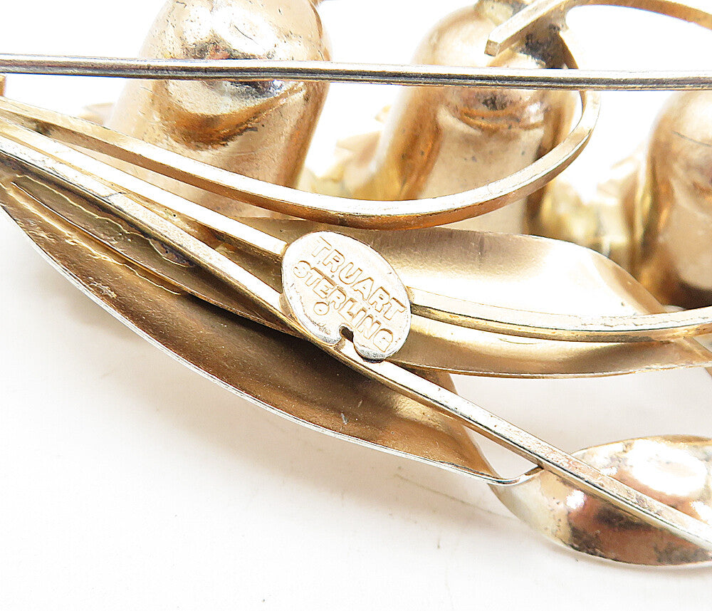 TRUART 925 Sterling Silver  Vintage Gold Plated Flower Bunch Brooch Pin BP1598