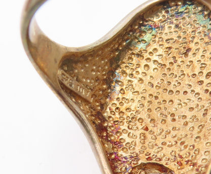 925 Sterling Silver Vintage Ring Gold Plated Topaz Textured  Band  Sz 8  RG35246