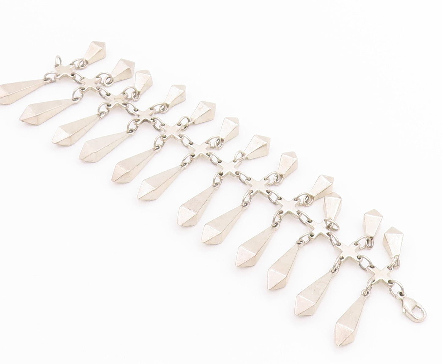 925 Sterling Silver Vintage Bracelet Modernist Heavy Dangling Diamonds  BT11314