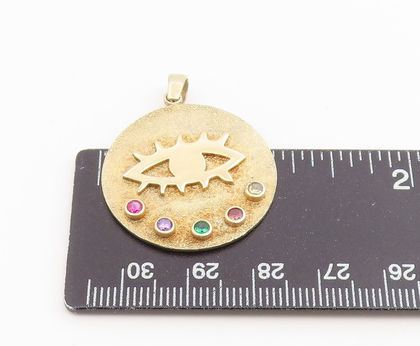 925 Sterling Silver Vintage Pendant Gold Plated CZ Evil Eye Medallion  PT26499