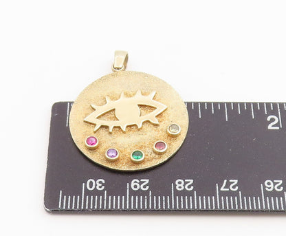 925 Sterling Silver Vintage Pendant Gold Plated CZ Evil Eye Medallion  PT26499