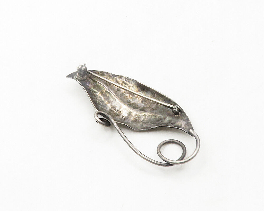 DESIGNER 925 Sterling Silver  Vintage Dark Tone Floral Leaf Brooch Pin  BP7518