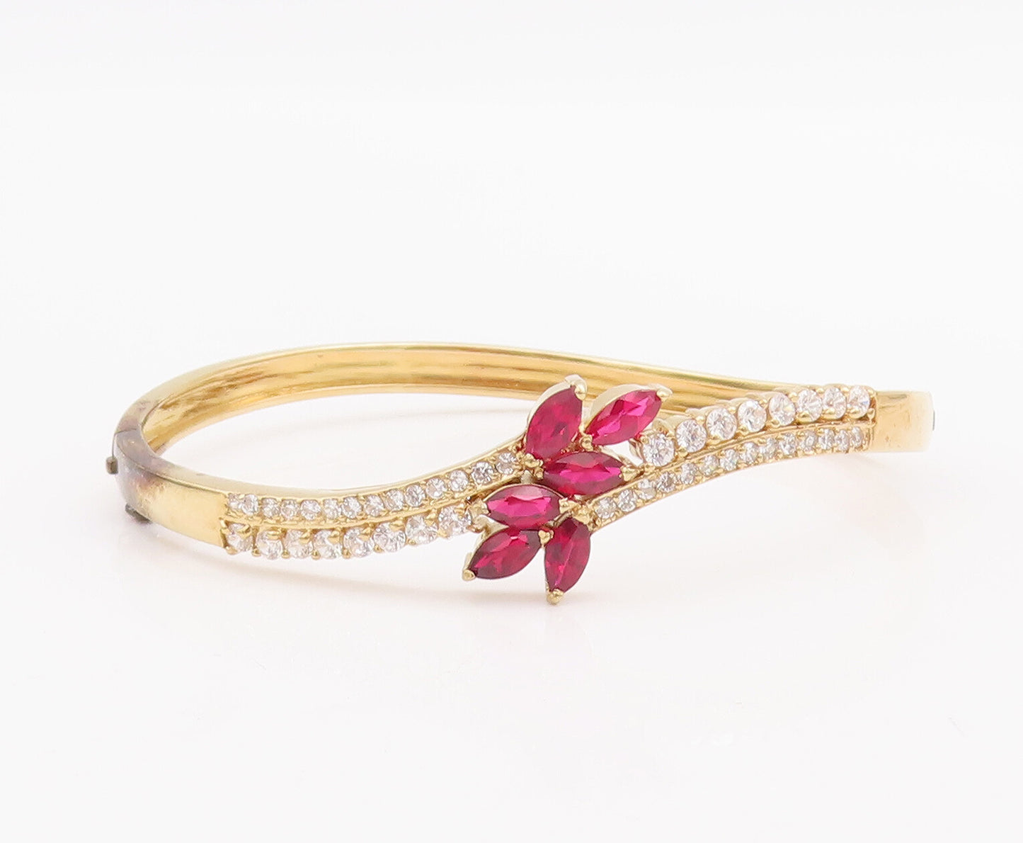 925 Sterling Silver Vintage Bracelet Gold Plated 2 Tone CZ Floral Inlay  BT10527