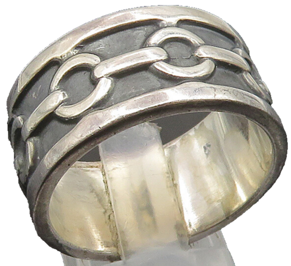 925 Sterling Silver  Vintage Carved Rolo Chain Link Band Ring Sz 12  RG24628