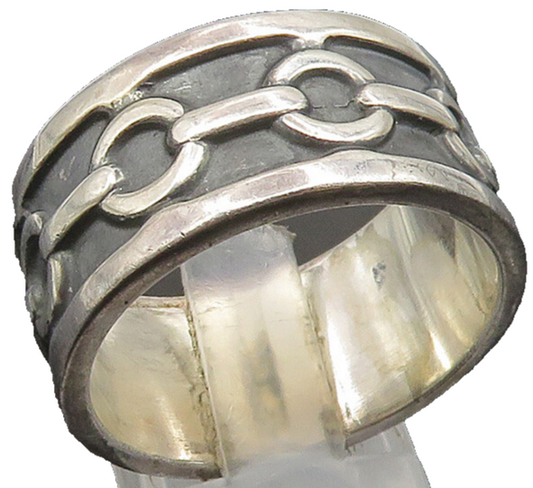 925 Sterling Silver  Vintage Carved Rolo Chain Link Band Ring Sz 12  RG24628